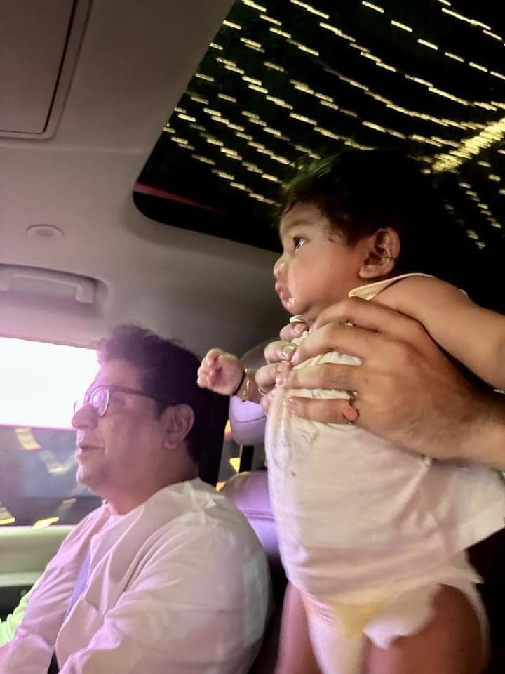 raj thackeray car drive with grandson Kian Amit Thakceray after mns shivaji park deepotsav ignoration by cm eknath shinde dcm devendra fadnavis