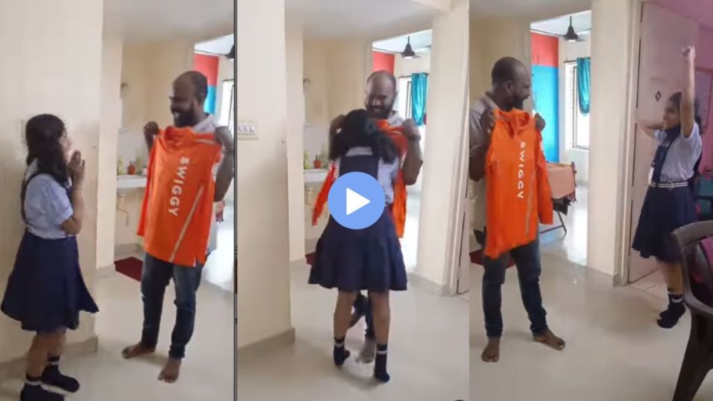 Little girl celebrates her father's new job at Swiggy