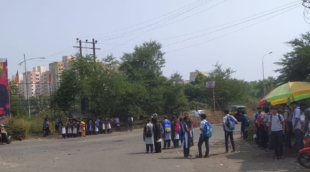 As there is no bus stop near Navghar flyover the journey of students is dangerous