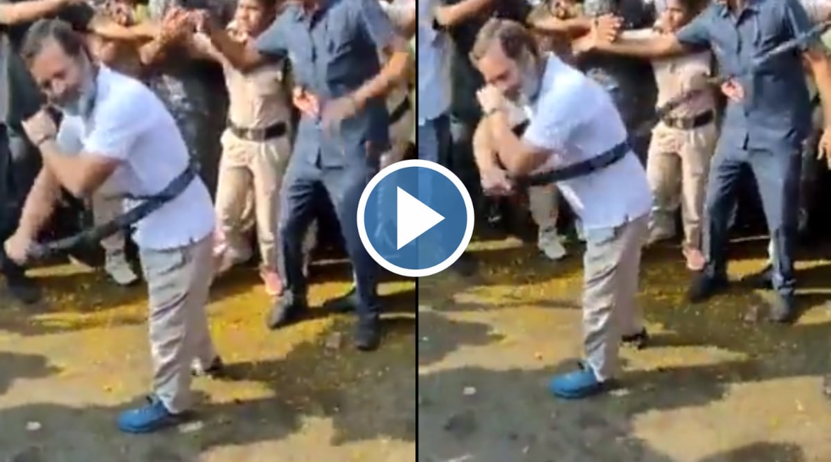 Viral Video Rahul Gandhi Whips Himself on Road with Potharaj During Bharat Jodo Yatra