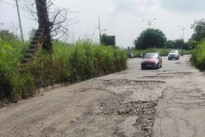 potholes darkness and bushes at navghar flyover possibility of accident in uran navi mumbai