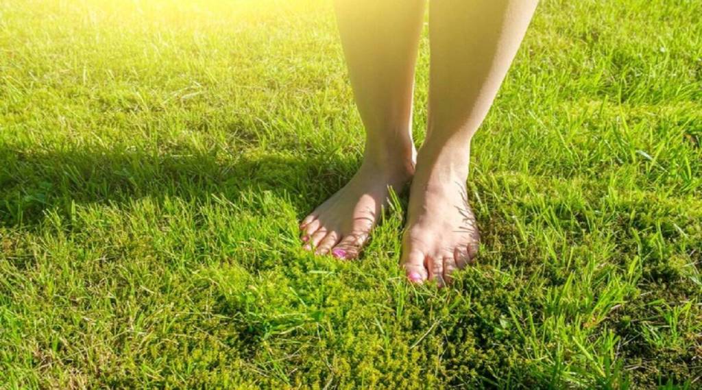 walking on green grass benefits on body