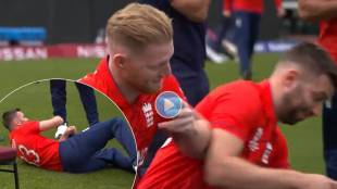 ben stokes knock mark wood from chair he fall down watch video
