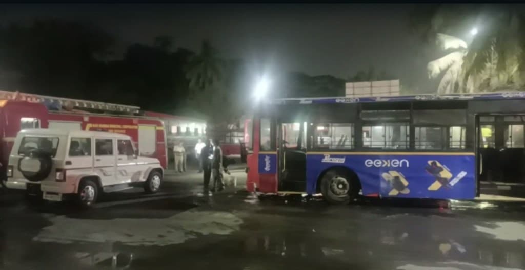 Fire, KDMT, bus, belapur