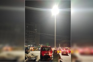 The high mast lamp at Charphata in Uran city is on again