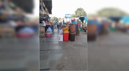 Use of footpath by businessmen and shopkeepers for storing goods in Navi Mumbai city