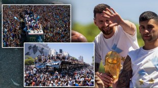 World champion Argentina team paraded in an open bus, the players were airlifted by overzealous fans