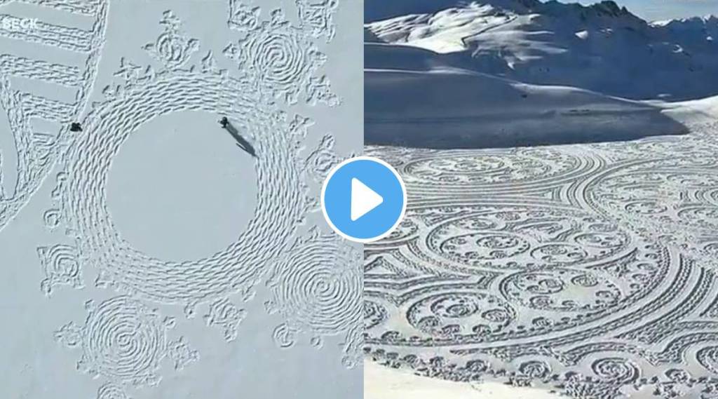 Man makes beautiful designs on snow this incredible skill wins internet watch Viral Video