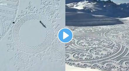 Man makes beautiful designs on snow this incredible skill wins internet watch Viral Video