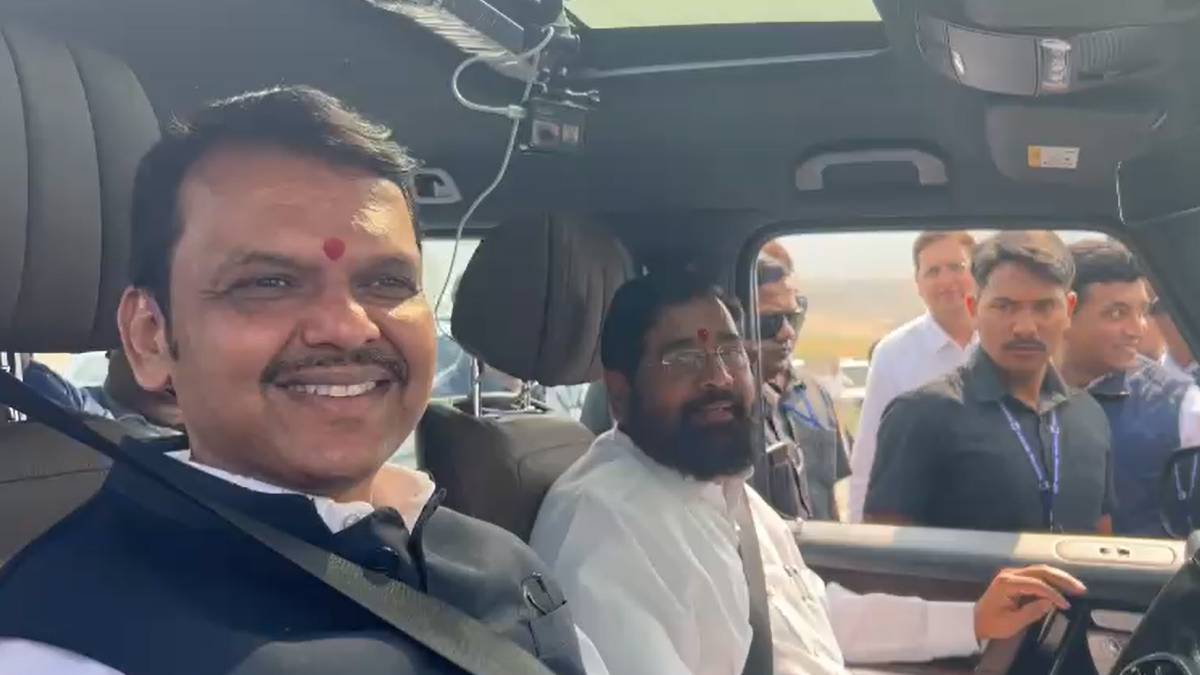 inspecting samrudhi highway steering of cm eknath shinde car in hands of dcm devendra fadanvis nagpur
