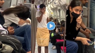 man enter metro wearing a towel