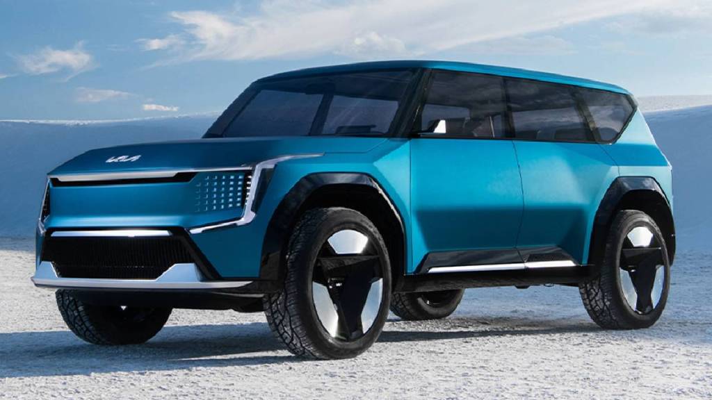 kia motors automobile company recently released a teaser of the kia ev9 electric suv launched in 2023