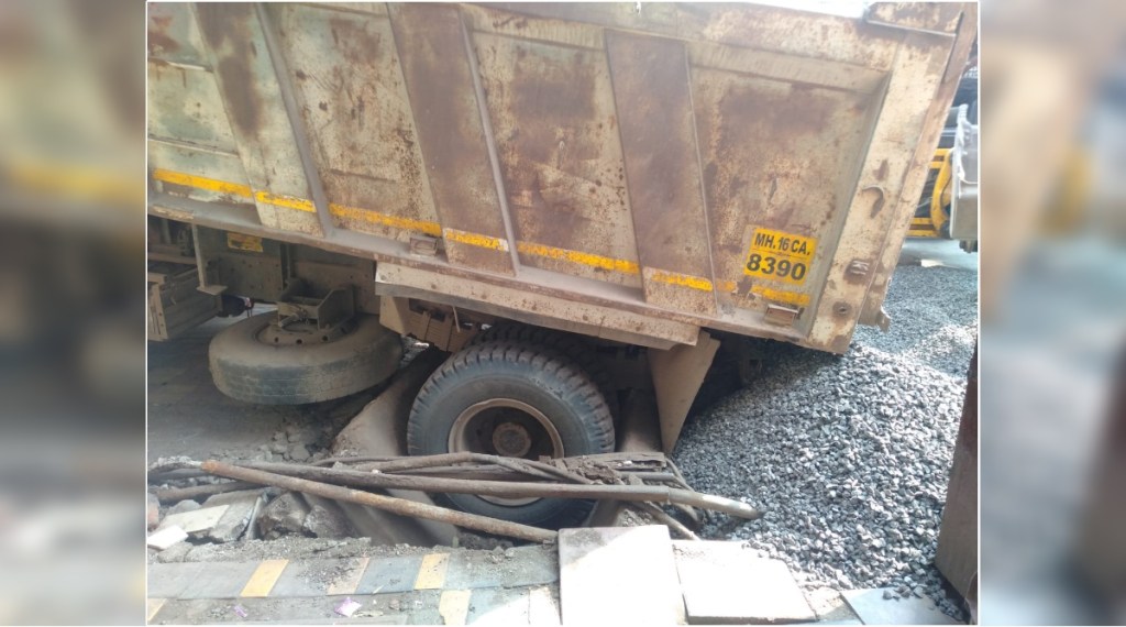 the pavements were worn out and the wheels of the heavy trucks rolled into the drains