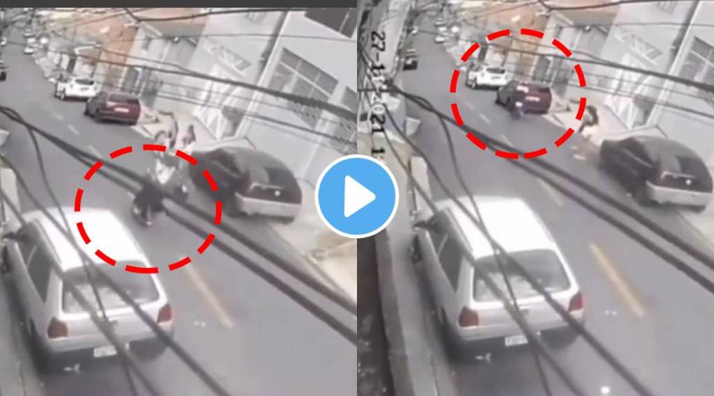 CCTV Footage Biker tries stunt on empty road fails miserably Viral Video teaches lesson of safety