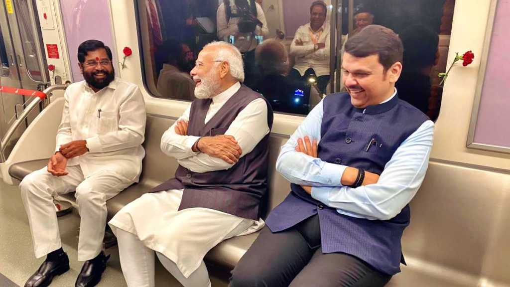 Narendra Modi Eknath Shinde Devendra Fadnavis Laughing