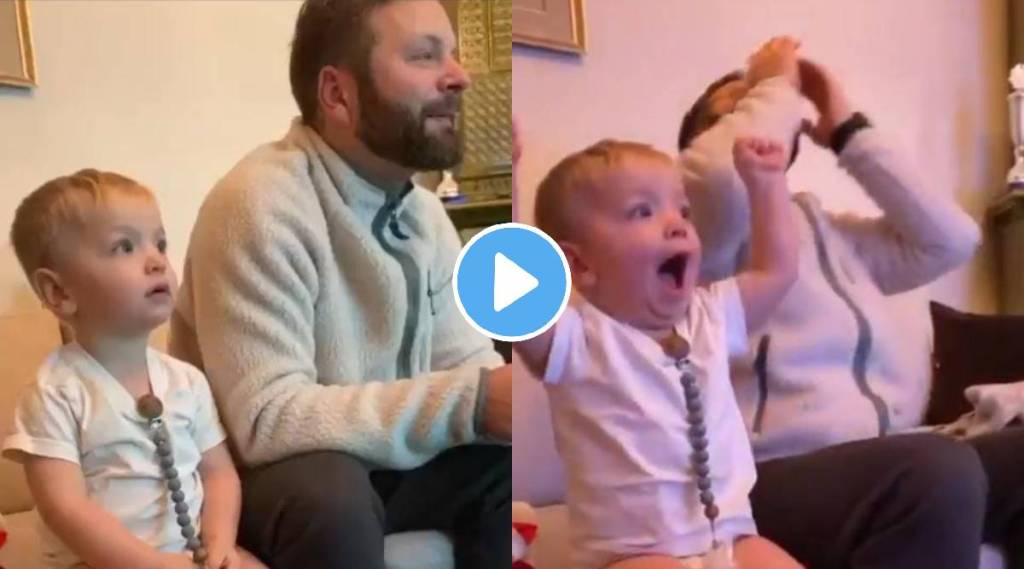 Video Father son watching match little childs cute reaction goes viral