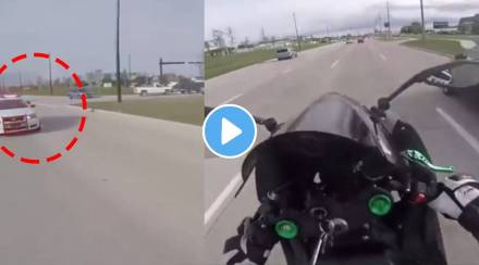 Viral Video biker tries to run away from police but something unexpected teaches him lesson for life