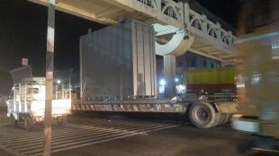 Container stuck pedestrian bridge karad