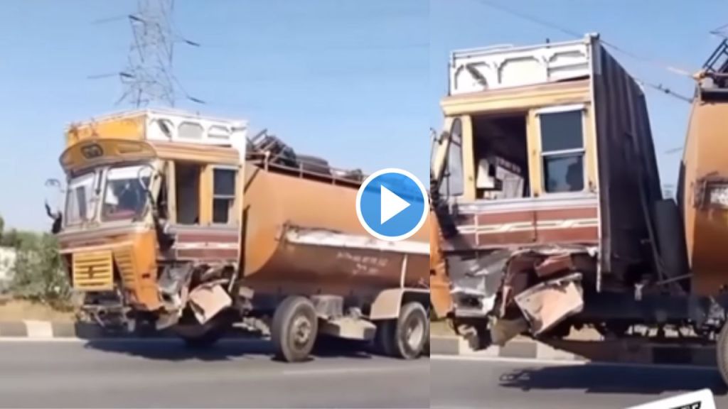 Man driving a truck without any front wheels