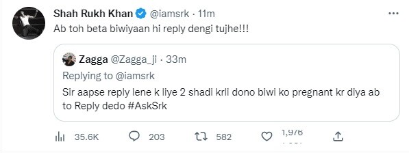 sharukh khan reply to fan