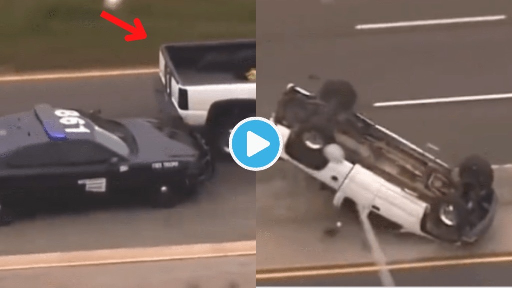 Viral Video Stolen Truck Flips On Road When Police Came Started Jumping Shocking Accident Clip