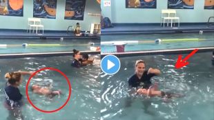 Mother throws baby in swimming pool