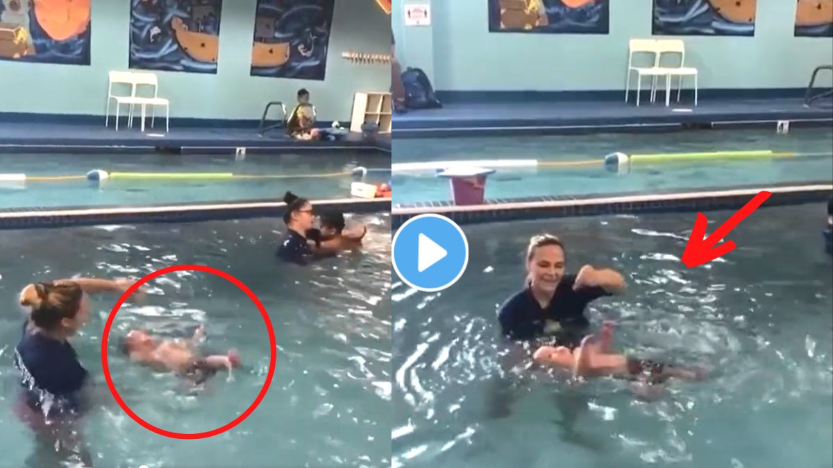 Mother throws baby in swimming pool