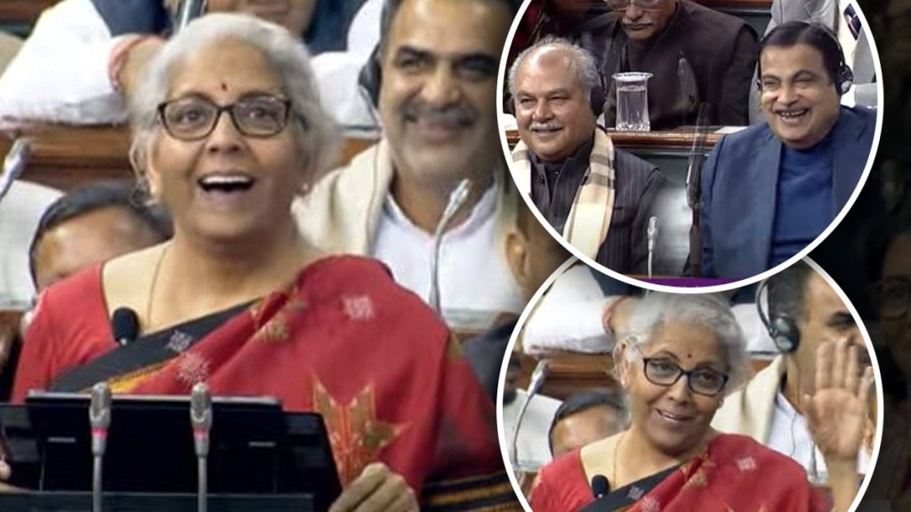 Nirmala Sitaraman laughing after mistake in budget speech