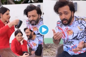 Video Genelia Angry Face Throws Water On Riteish Deshmukh Face After That One Action In Viral Clip