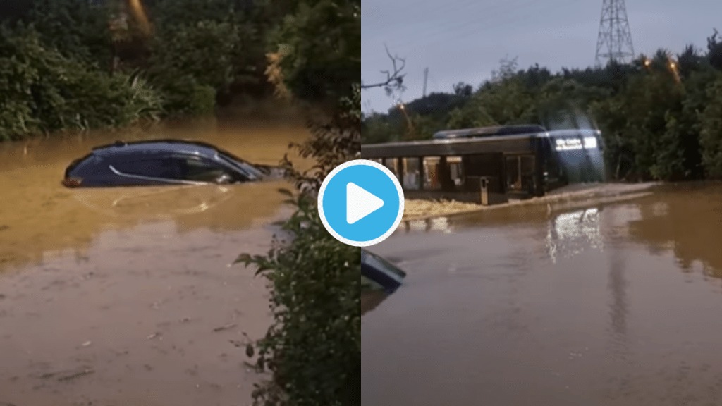Bus speeds through deep floodwaters Watch shocking video goes Viral Trending Online