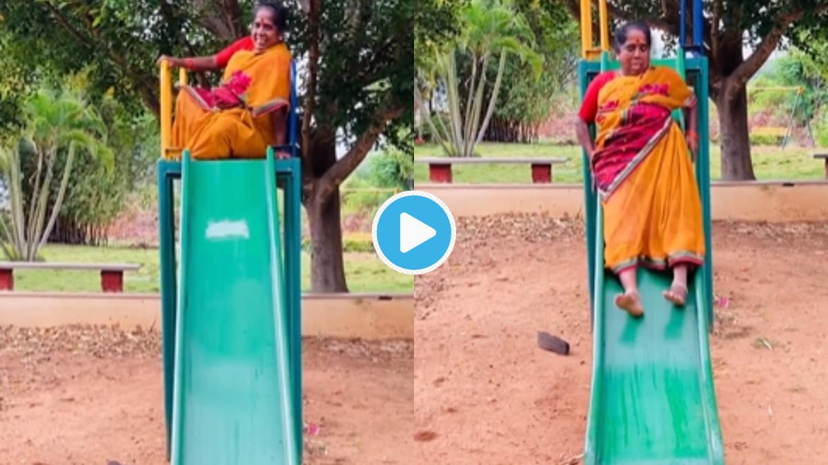 Video Indian Aunty Falls Down Badly On Slide In Park Embarrassing Moment Caught End Will Make Your Eyes Teary Viral Clip