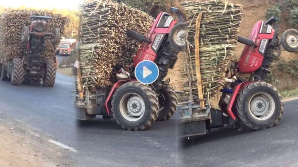 Man drives overloaded tractor with extreme risk
