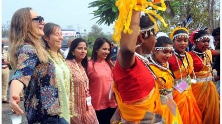 Tribal dance at Devlapar held by foreign women and later