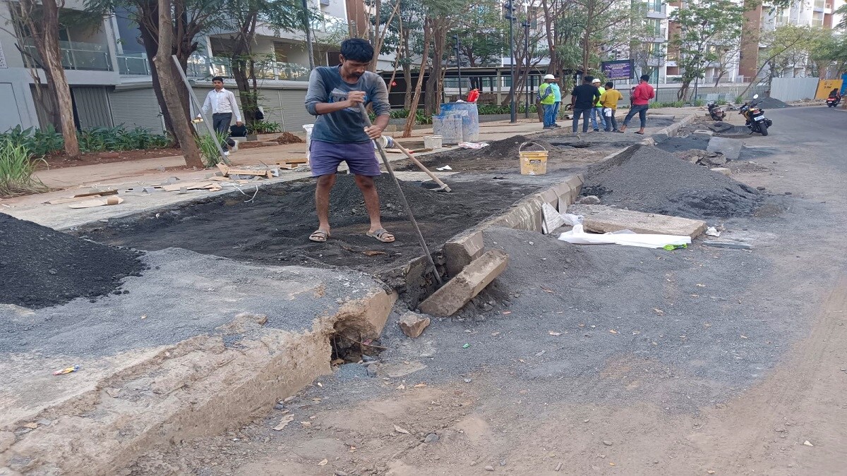 L&T Company footpath work Seawoods