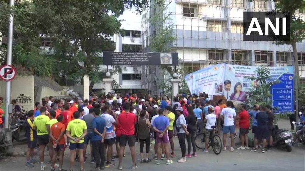 Mumbai Runners and joggers protest outside the Worli police station after a woman, Rajalakshmi Krishnan, was killed by a speeding car