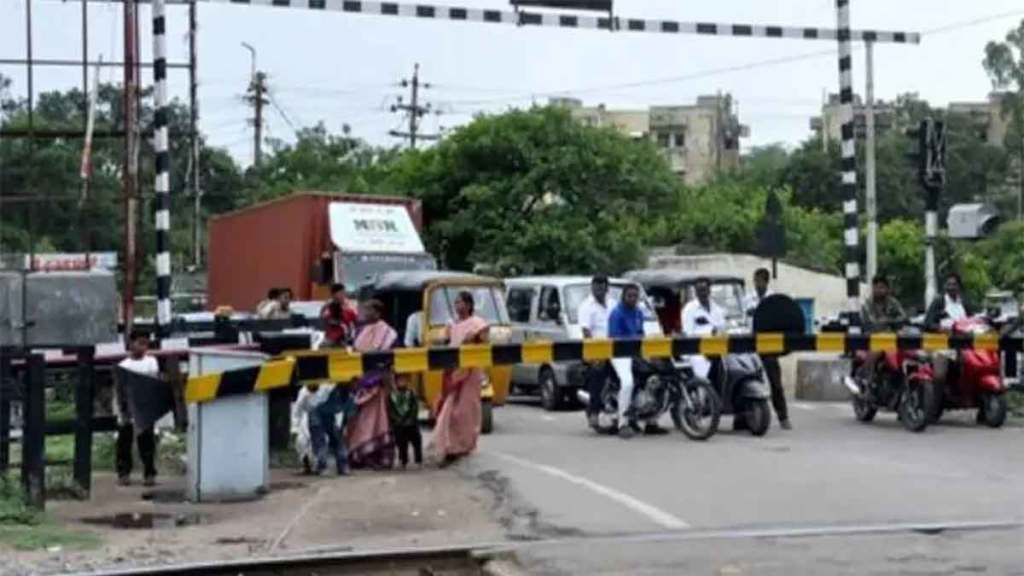 drunk employee close railway gate