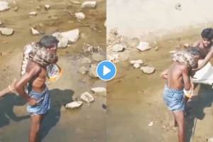 Giant python encircles old mans neck video viral