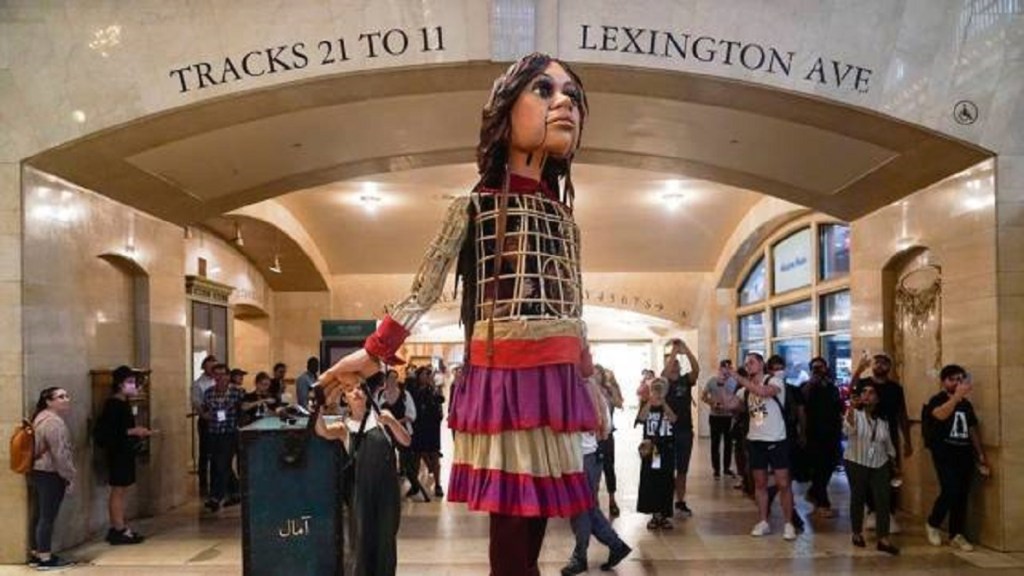 Little Amal a 12-foot puppet of a Syrian refugee will travel the US