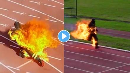 french firefighter jonathan vero set new guinness world record for fastest 100 metre full body burn run without oxygen