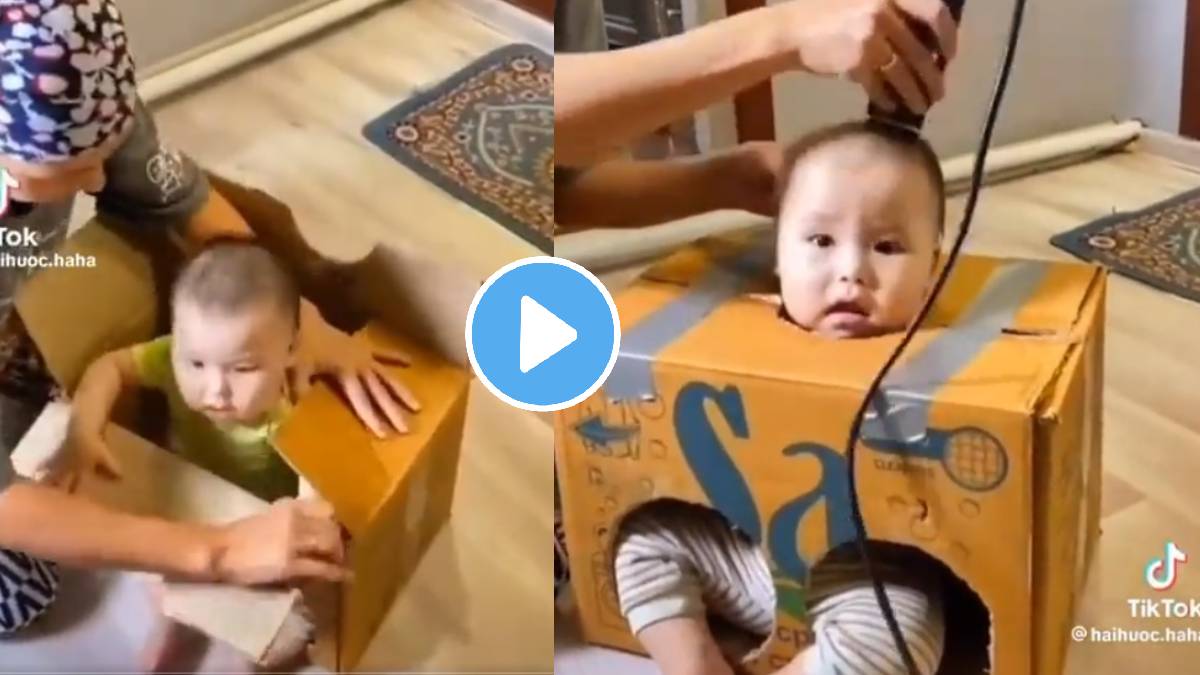 mom unique technique to cut fussy toddler hair