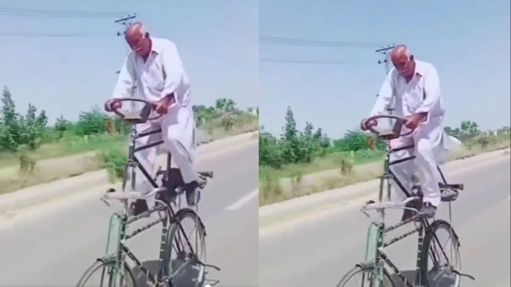 jugaadu man riding on double decker cycle