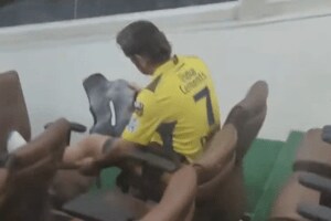 csk captain ms dhoni strapping his knee during ipl 202
