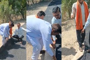 shocking video in jalna villagers lift new road with bare hands like carpet video goes viral