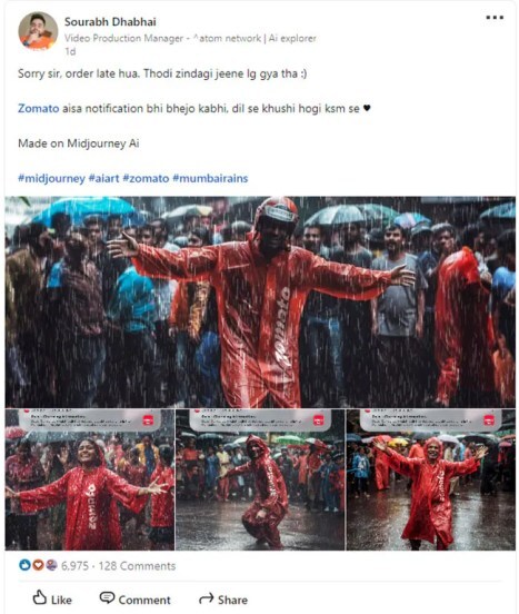 झोमॅटोच्या कर्मचाऱ्यांनी घेतला पावसात भिजण्याचा आनंद ( फोटो - सौरभ दाभाई)