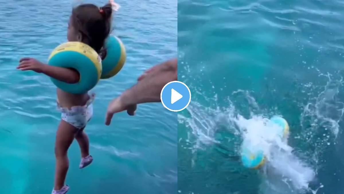 father thrown little girl in sea to teach swimming