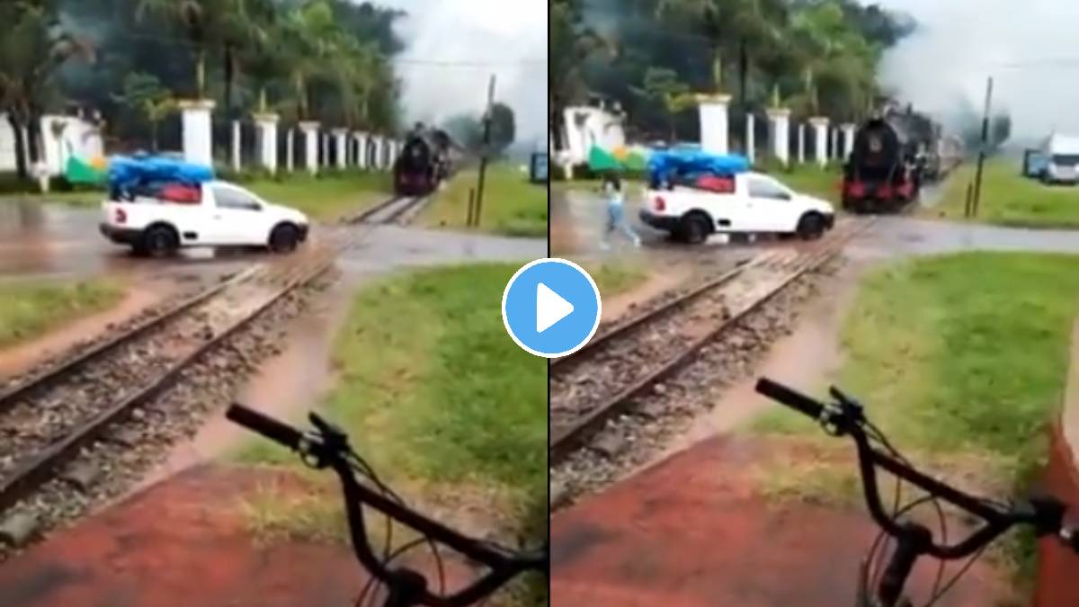 woman park her car on railway track see what happened next shocking video viral on social media