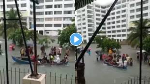 Mumbaikars are going home by boat at virar due to heavy rainfall video viral news in marathi