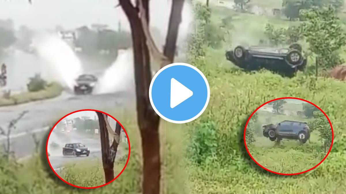 car accident caused by hydroplaning vehicle skid in rain water on road