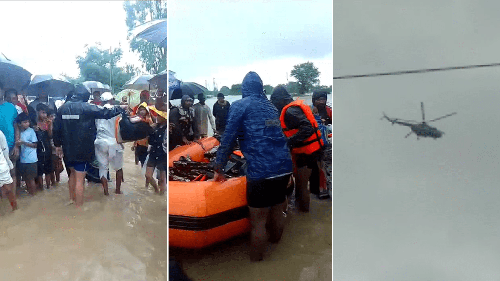 air force helicopter evacuate people flood mahagaon taluka
