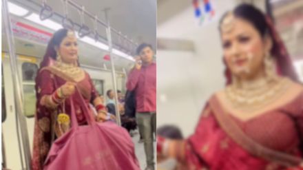 The bride was seen wearing a bridal lehenga in the Delhi Metro Passenger shocked netizen reacts